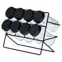 Ver imagem 1 de Porta Condimentos de Vidro C/Suporte de Metal Preto 8 Peças Lyor