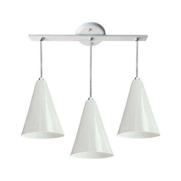 Pendente Jm Iluminação Trilho Alumínio Cone Bivolt 3xE27 Branco - 1