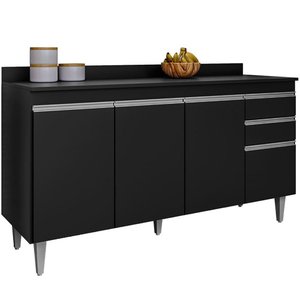 Balcão Gabinete para Cozinha com Tampo 150cm Ellen M05 Preto - Inoviza