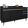 Balcão Gabinete para Cozinha com Tampo 150cm Ellen M05 Preto - Inoviza - 1