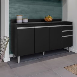 Balcão Gabinete para Cozinha com Tampo 150cm Ellen M05 Preto - Inoviza - 2