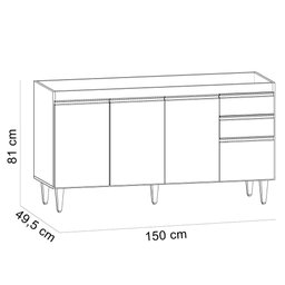 Balcão Gabinete para Cozinha com Tampo 150cm Ellen M05 Preto - Inoviza - 6