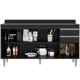 Balcão Gabinete para Cozinha com Tampo 150cm Ellen M05 Preto - Inoviza - 3