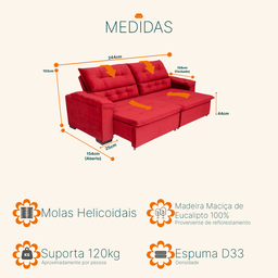 Sofá Retrátil e Reclinável 2,44m Molas Bonnel Suede Arezzo - 5