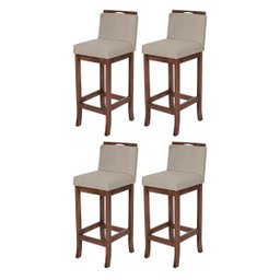 Kit 4 Banquetas Alta para Cozinha Turim Madeira Capuccino Suede Bege CCS - 1
