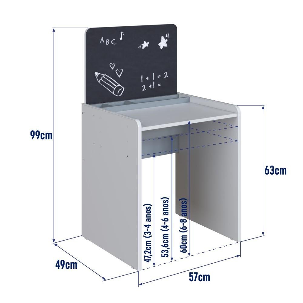 Mesinha Infantil com Lousa e Cadeira Lpt001 Linha Le Petit Completa Móveis - Branco/azul - 4