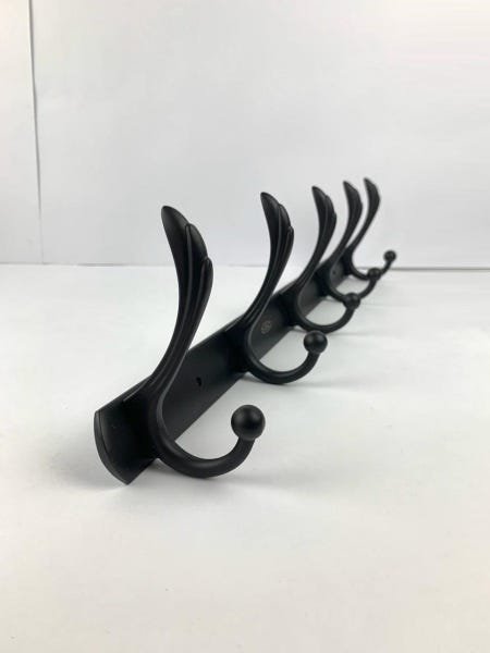 Pendurador Toalha 5 Ganchos de Parede Vintage Retrô Preto - 4