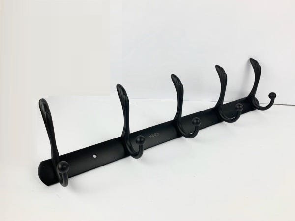 Pendurador Toalha 5 Ganchos de Parede Vintage Retrô Preto - 1