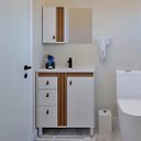 Ver imagem 7 de Conjunto Gabinete de Banheiro 3 Gavetas C/ Espelheira e Cuba:branco/jequetiba