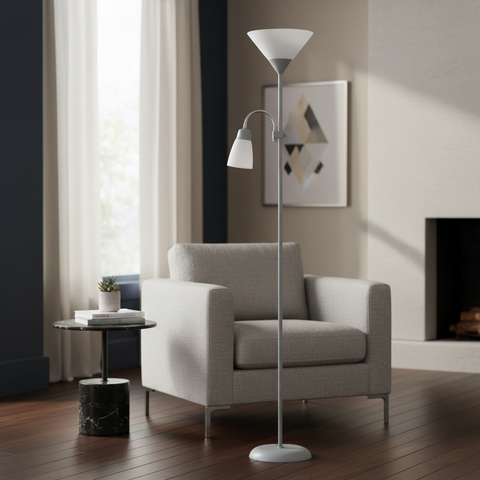 Abajur de Chão Poste Jardim Dupla Luminaria de Chao Luminaria Piso Pedestal Techled Cinza