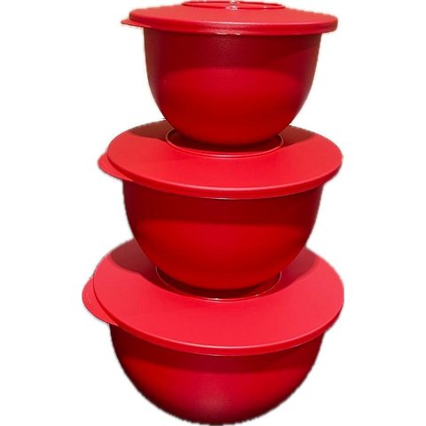 Tupperware Kit 3 Tigelas para Alimentos Vermelhas