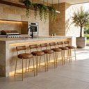 Ver imagem 1 de Banqueta Cozinha Alta com Encosto Industrial Dourado Kit 6 Londres PU Whisky D03 - D'Rossi