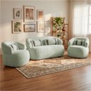Ver imagem 1 de Namoradeira e 2 Poltronas Orgânica Chloe Boucle Verde com Almofada Plumante - Arkell