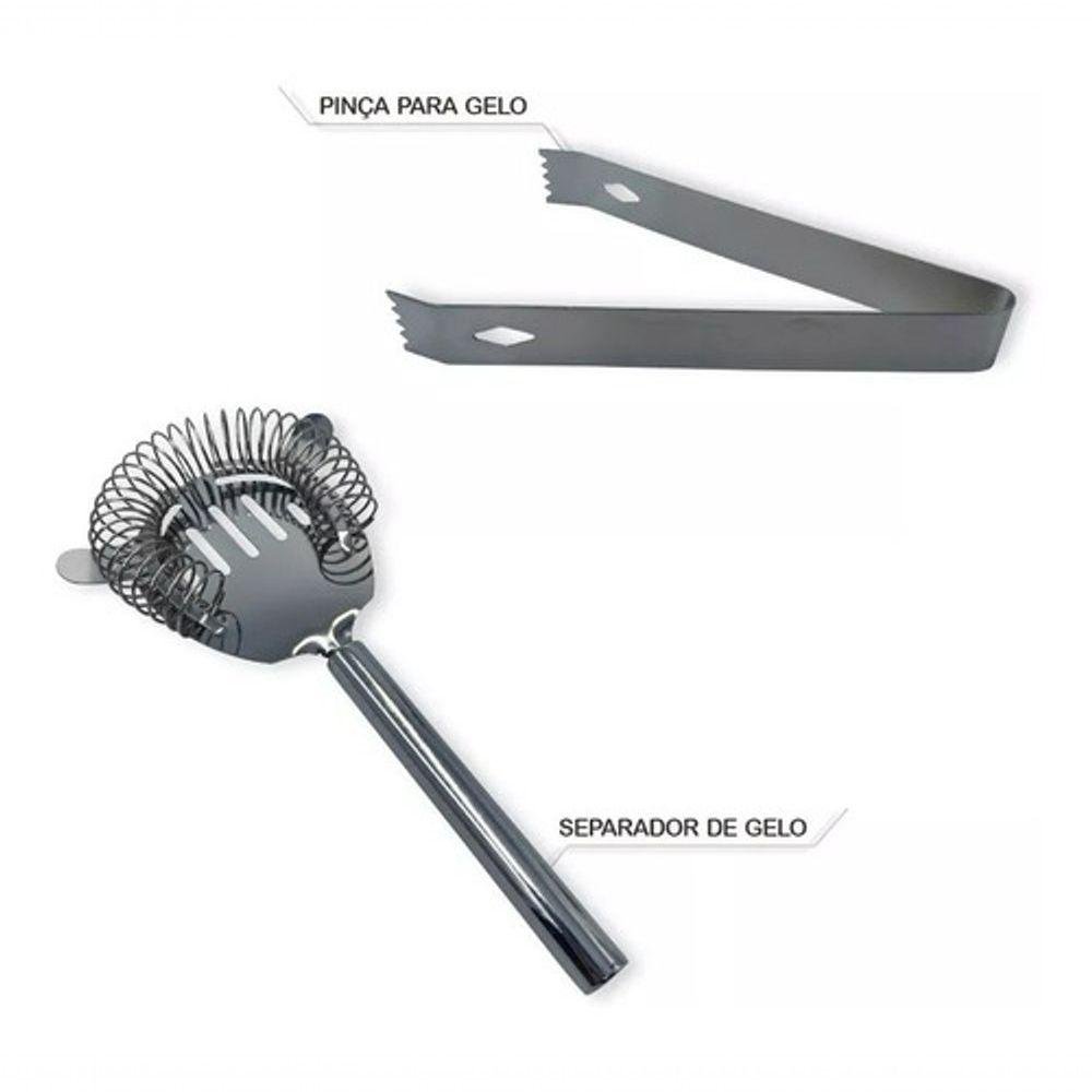 Kit Bar 5pçs Coqueteleira Profissional Aço Inox 550ml - 6