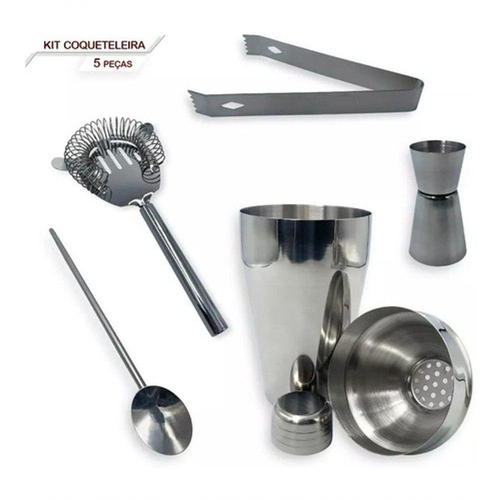 Kit Bar 5pçs Coqueteleira Profissional Aço Inox 550ml - 4