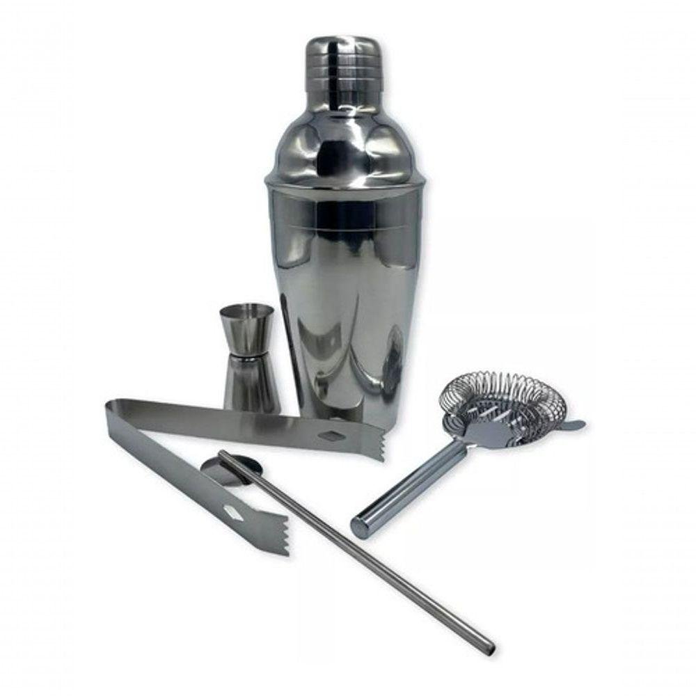 Kit Bar 5pçs Coqueteleira Profissional Aço Inox 550ml