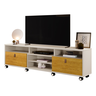 Rack Gênova P/ Tv até 65 Polegadas C/ Rodinhas e 2 Gavetas:off White/naturale - 1