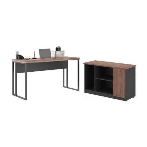 Balcão e Mesa para Computador Retangular Balcao e Mesa de Computador Benim sem Gavetas 120cm Noce