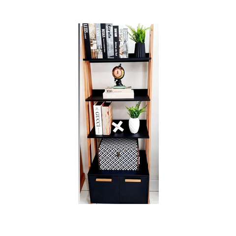 Estante Kisi Prateleiras Armário Mdf Preta e Madeira 180x65x45 Donna 0205epa04