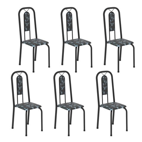 Cadeiras para Sala de Jantar 6 Unidades Lívia Preto/Floral