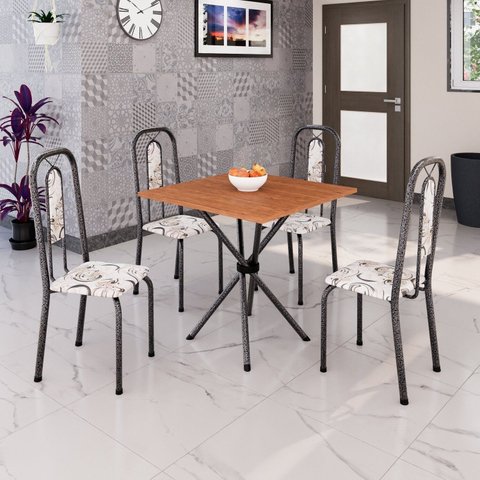 Conjunto Sala de Jantar com 4 Cadeiras Lívia Prata/Arabesco