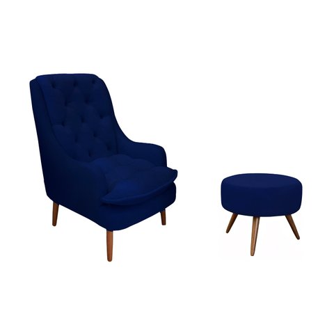 Kit Poltrona Lille e Puff Suede Azul Marinho - Dominic Decor