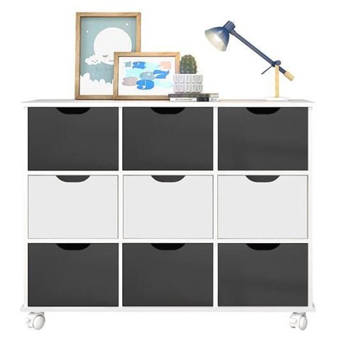 Nicho Organizador Branco com 9 Gavetas Brancas e Pretas - Qmovi