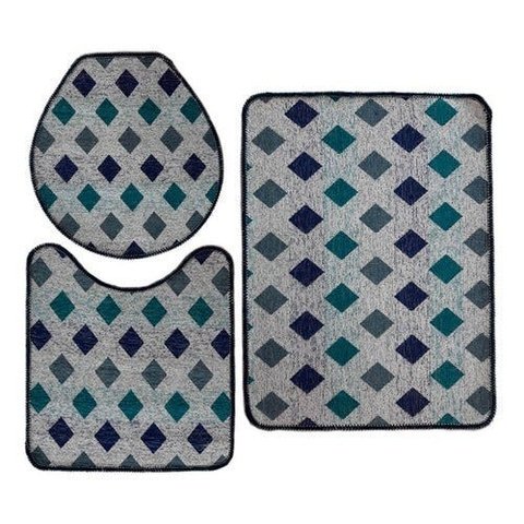 Jogo de Tapete para Banheiro Pratik 3 Peças Mosaico Azul Oasis