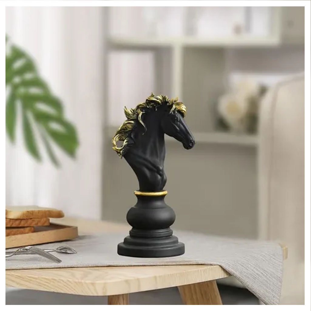 Decoração Peças De Xadrez Preto Cavalo Escultura