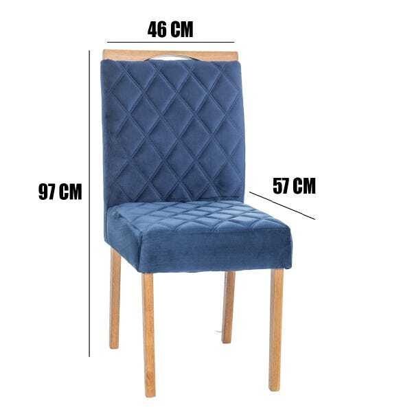 2 Cadeiras em Madeira Maciça Estofada Tecido Suede Azul Ferrugine Design  - 5
