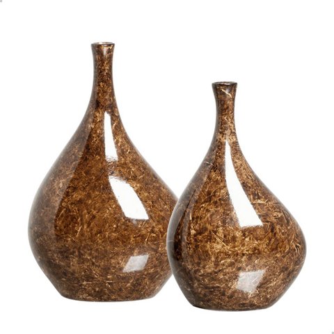 Dupla Garrafa Cristal Decoração em Cerâmica Marrom Petra