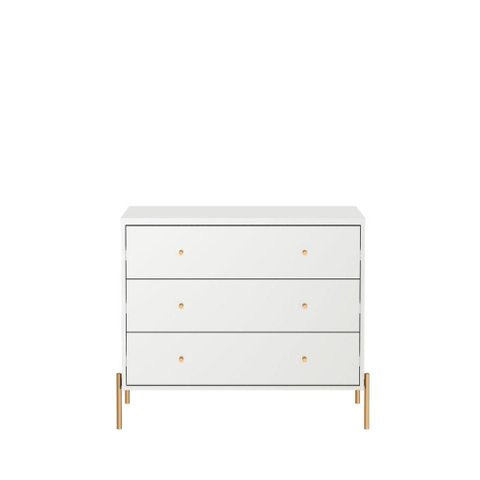 Cômoda 3 Gavetas Jasper 94 cm - Branco Gloss c/ Dourado