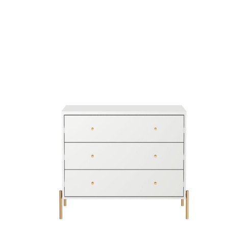 Cômoda 3 Gavetas Jasper 94 Cm - Branco Gloss C/ Dourado