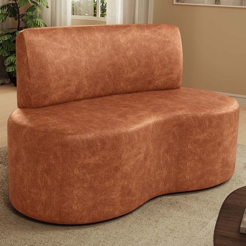 Sofá 2 Lugares 140cm Orgânico para Sala de Estar Living Larissa L02 Couríssimo Camel - Lyam Decor