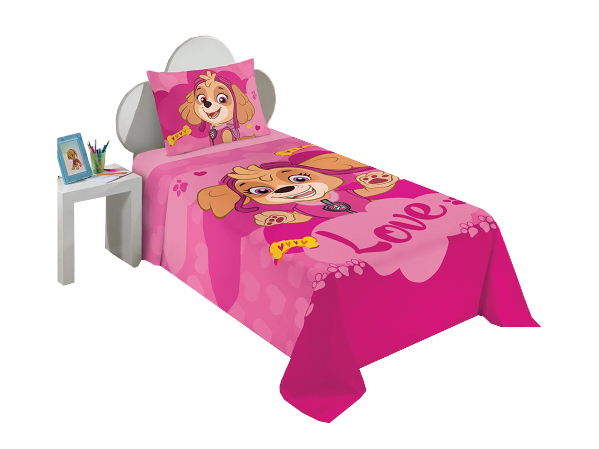 Jogo de Cama Infantil Lepper Patrulha Canina Menina Solteiro 2 Peças Estampado Rosa - 1