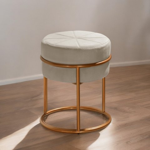 Puff Banqueta Riad Redondo Pés Ferro Forte Alto Conforto