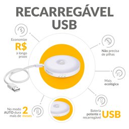 Luzinha® Luminária Led com Sensor de Presença Noturno Usb Carregável Momo Lifestyle - 3