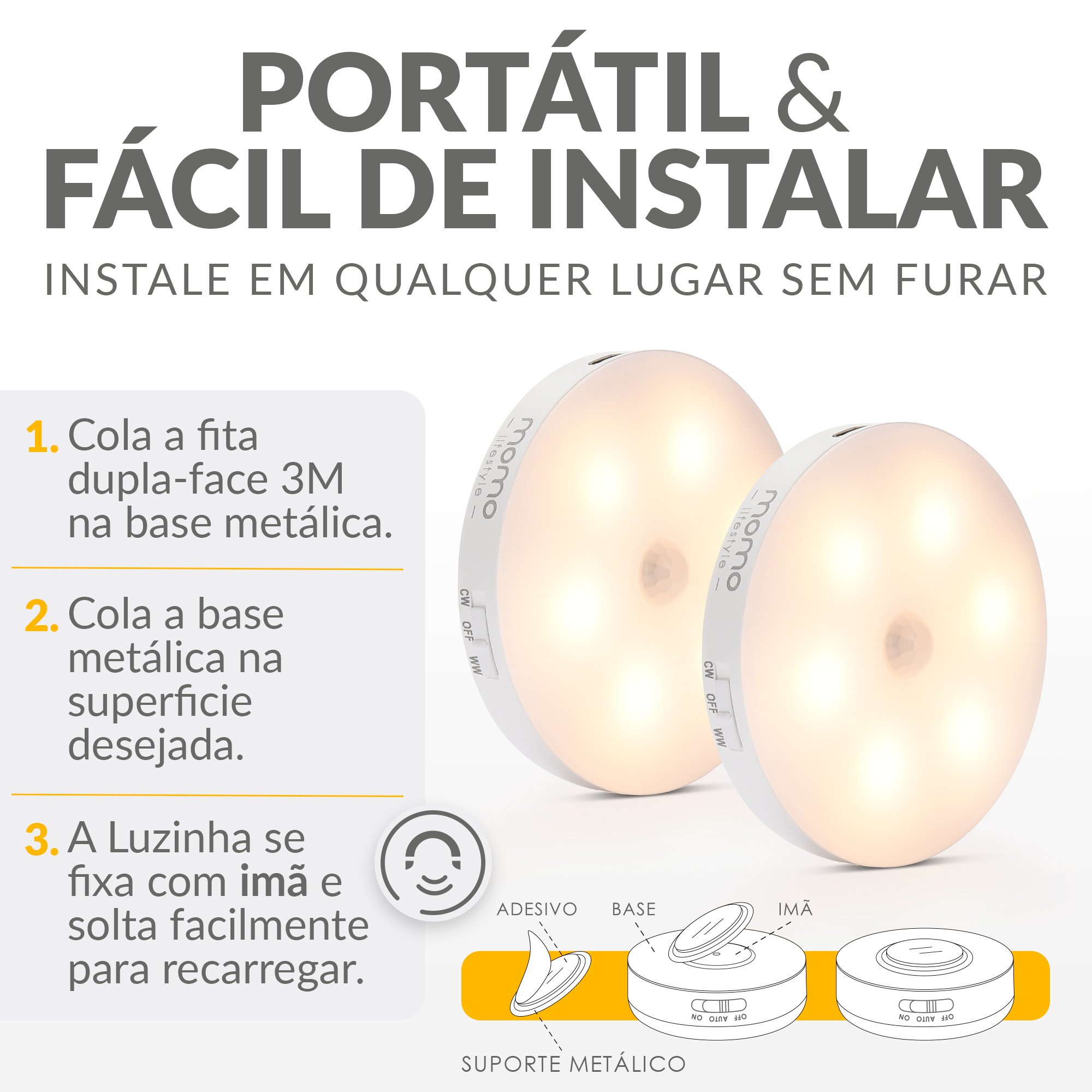 4 Luzinha   Momo Lifestyle - Luminária Led com Sensor de Presença e Fotocélula, Carregável Usb - 3