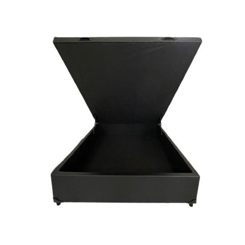 Cama Box Baú Casal Blindado Sintético Preto Com Pistão A Gás