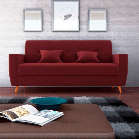 Sofá Cama Casal Premium 3 Lugares com Baú 2,08 Larg Pamela Matrix