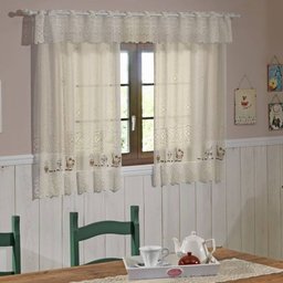 Cortina Cozinha 2,00 X 1,20m Renda Bege Coffee - 1