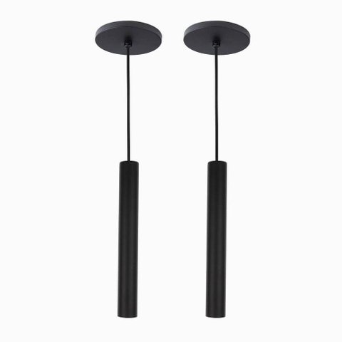 Kit 2 Pendente Tubo Palito Moderno 30cm - Preto