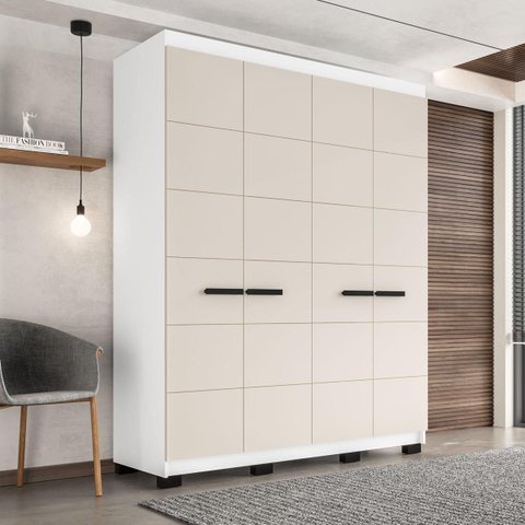 Roupeiro Solteiro Lisboa 4 Portas 4 Gavetas 161x214cm Branco/Creme 240842