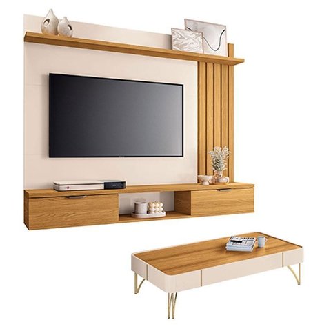 Painel Suspenso Lets Cinamomo Off White com Mesa de Centro Cadenza Off White Cinamomo - Hb Móveis