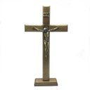 Ver imagem 1 de Crucifixo de Mesa e Parede Madeira Metal São Bento Ouro Velho 35 cm
