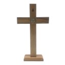 Ver imagem 5 de CRUCIFIXO DE MESA E PAREDE MADEIRA METAL SÃO BENTO OURO VELHO 26 CM
