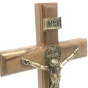 Ver imagem 3 de CRUCIFIXO DE MESA E PAREDE MADEIRA METAL SÃO BENTO OURO VELHO 26 CM