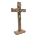 Ver imagem 2 de CRUCIFIXO DE MESA E PAREDE MADEIRA METAL SÃO BENTO OURO VELHO 26 CM