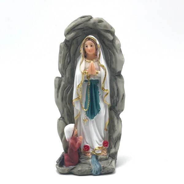 Imagem de Nossa Senhora de Lourdes com Santa Bernadete na Gruta Resina 14cm - 1