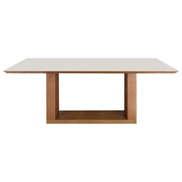 Mesa Sala Jantar 180x90cm Base de Madeira Laminada Tampo de Vidro Laqueado Off White - 1